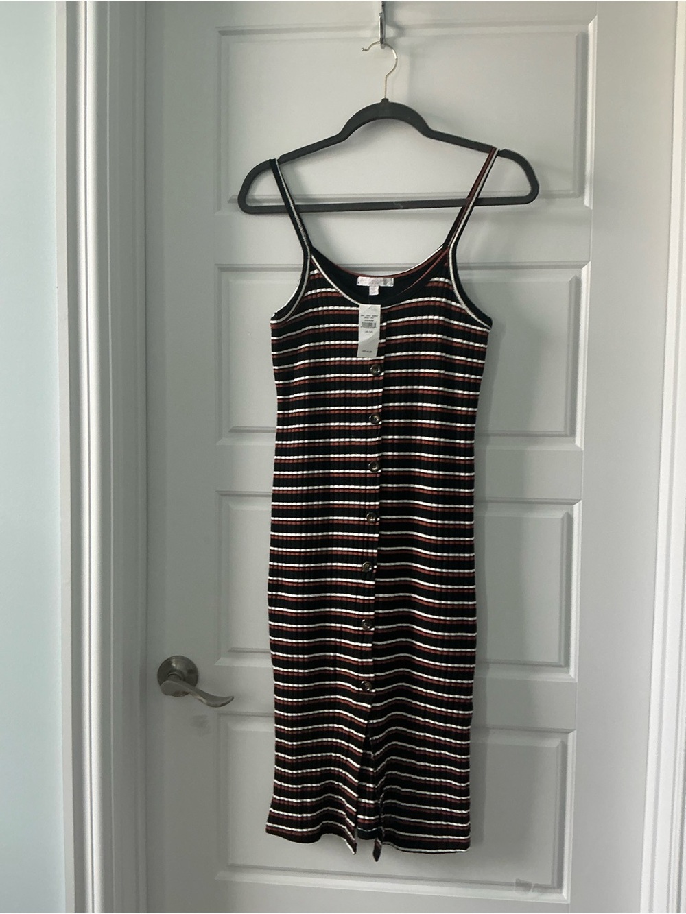 Striped Button-Front Knit Slip Dress - Black/Multi